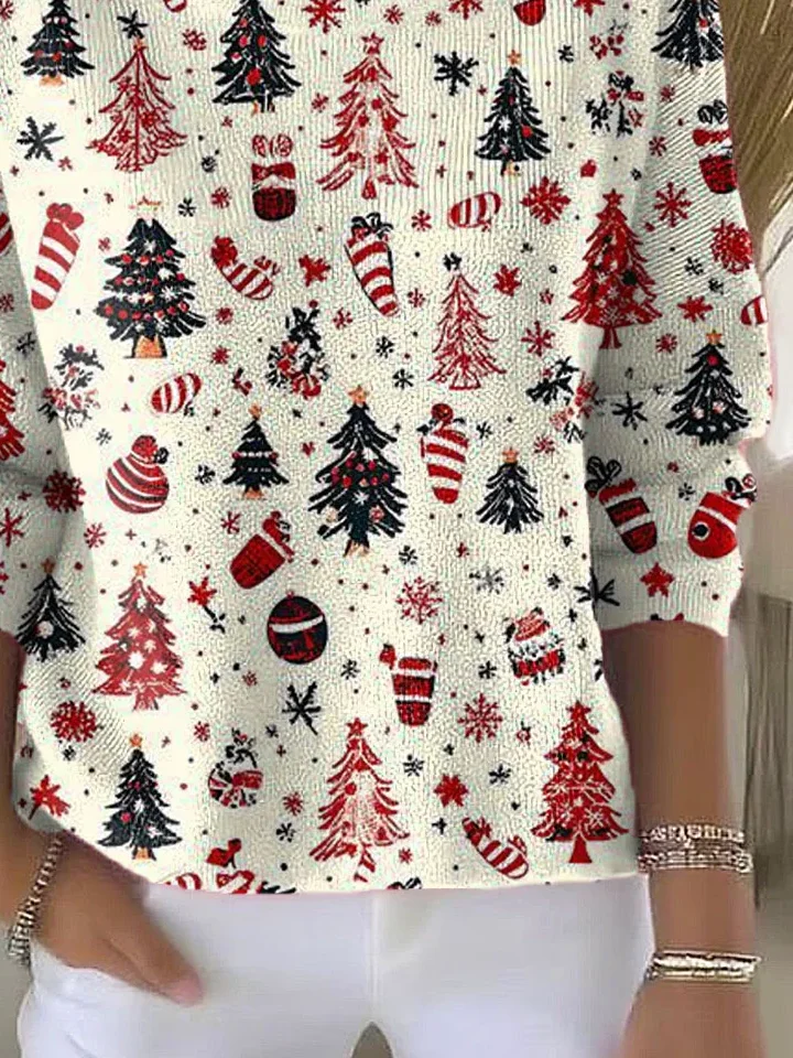 Women Christmas Printing Spring/Fall Casual Long Sleeve Crew Neck Sweater