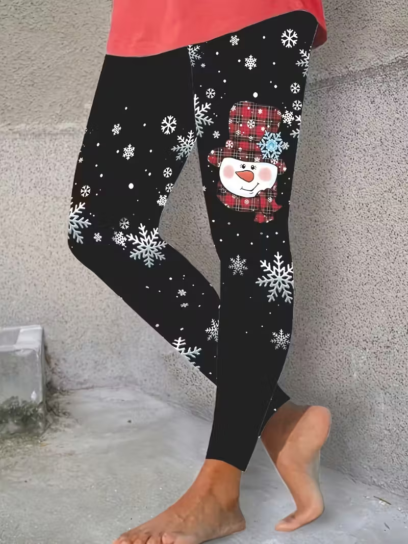 Women Christmas Snowman Casual All Season Printing Long Leggings