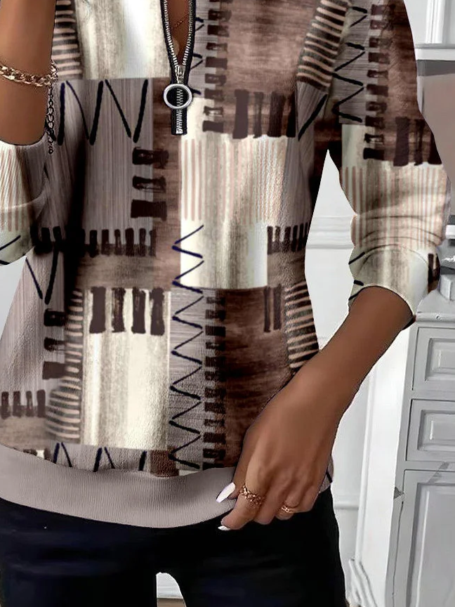 Women Abstract Crew Neck Printing Casual Spring/Fall Long Sleeve Sweatshirt