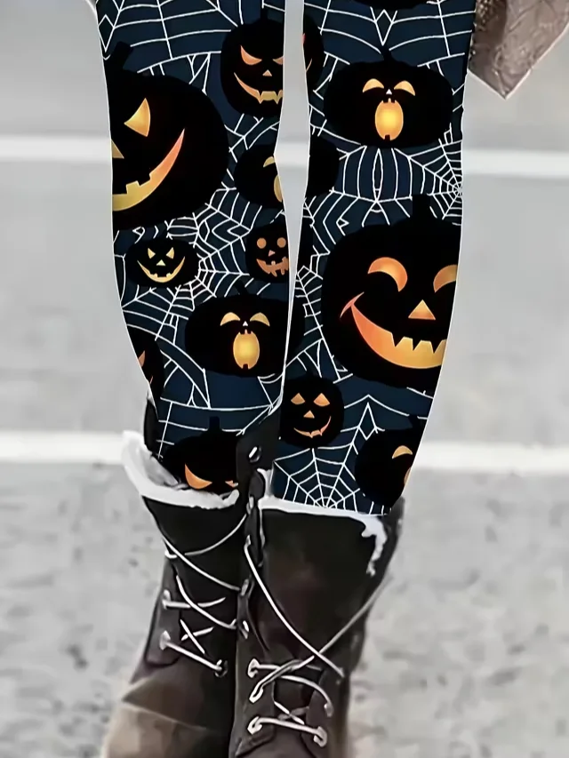 Women Halloween (pumpkin) Casual All Season Printing Long Leggings