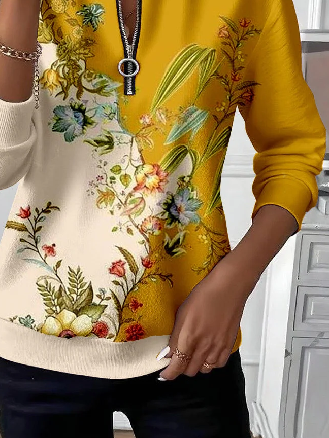 Women Floral Crew Neck Printing Casual Spring/Fall Long Sleeve Sweatshirt
