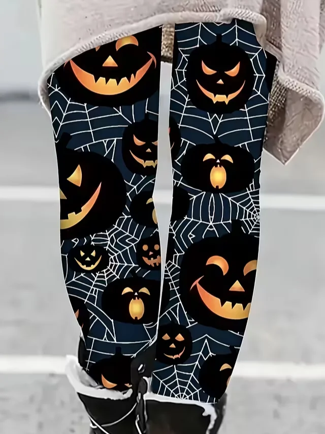 Women Halloween (pumpkin) Casual All Season Printing Long Leggings