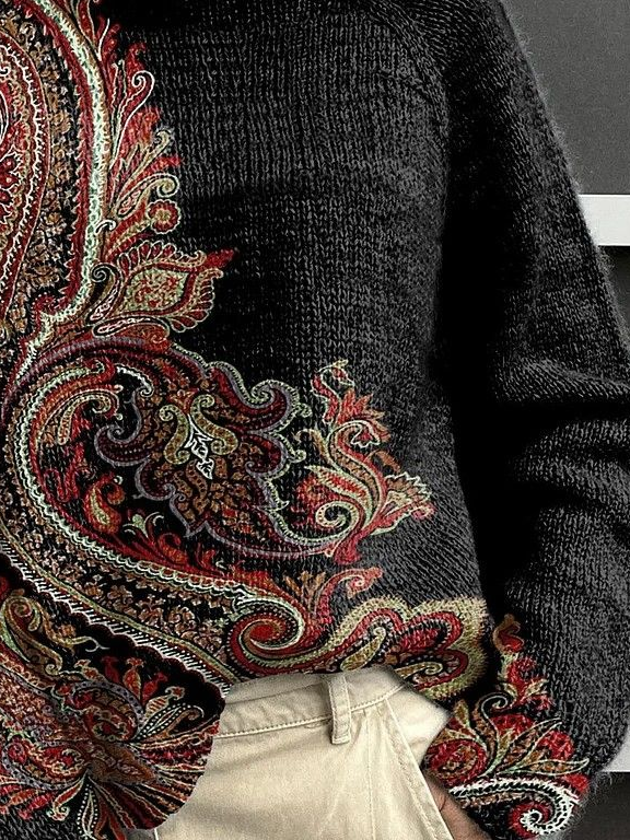 Women Ethnic Printing Spring/Fall Vintage Long Sleeve Turtleneck Sweater