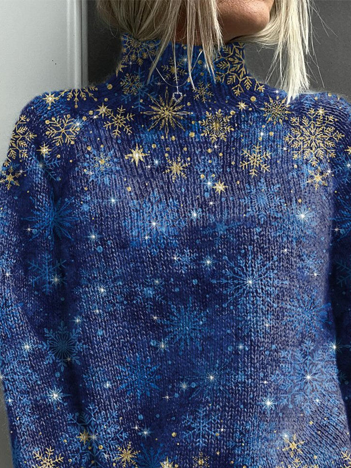 Women Christmas Printing Spring/Fall Vintage Long Sleeve Turtleneck Sweater