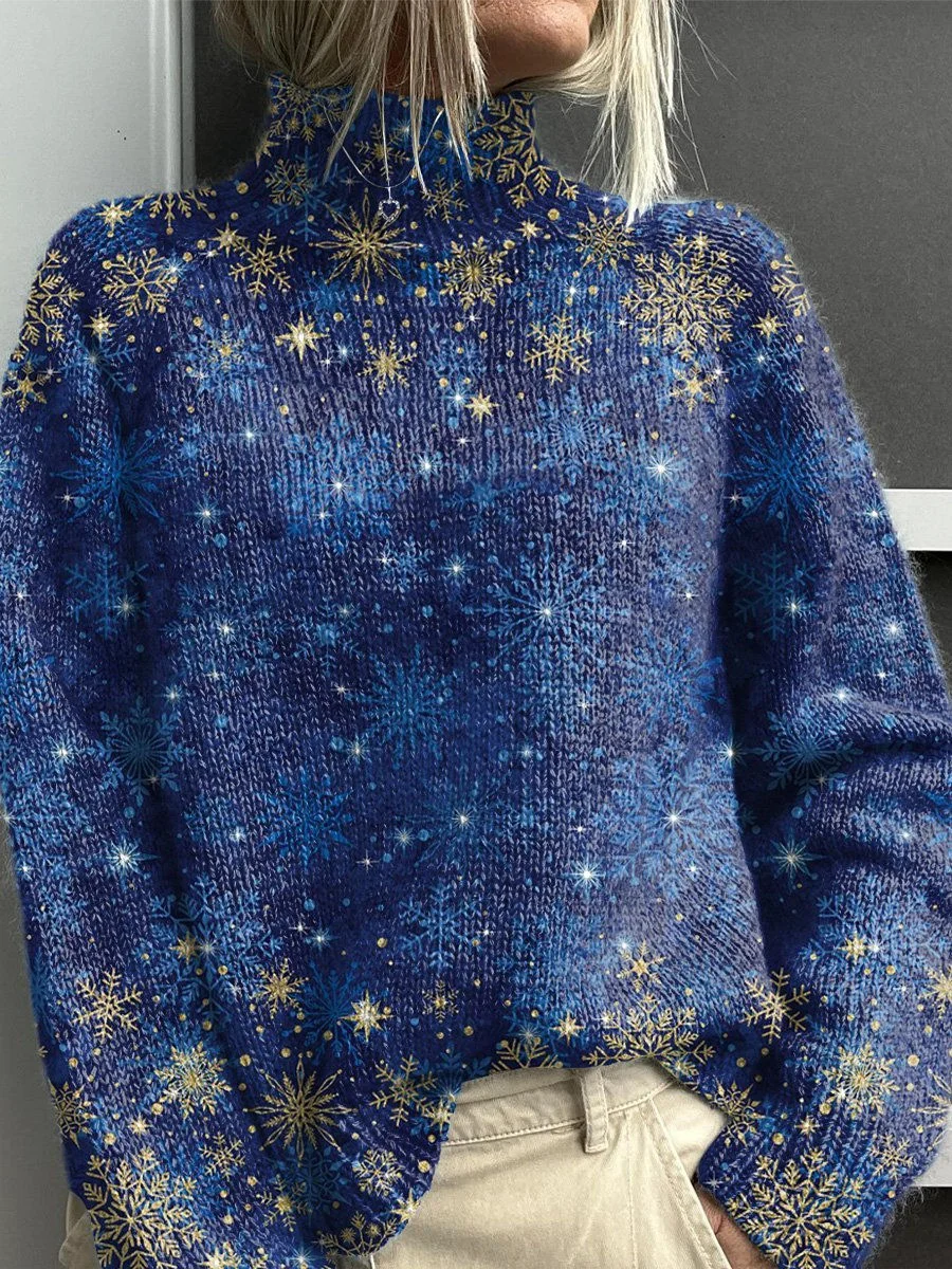 Women Christmas Printing Spring/Fall Vintage Long Sleeve Turtleneck Sweater