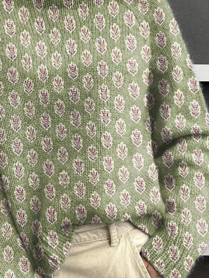 Women Floral Printing Spring/Fall Vintage Long Sleeve Turtleneck Sweater