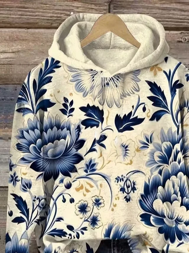 Women Floral Spring/Fall Printing Long Sleeve Casual Daily Hoodie