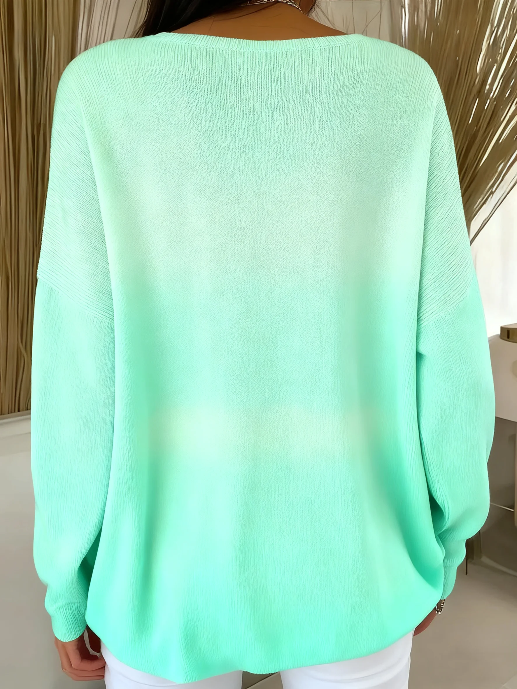 Women Ombre Spring/Fall Casual Long Sleeve V Neck Cotton Sweater