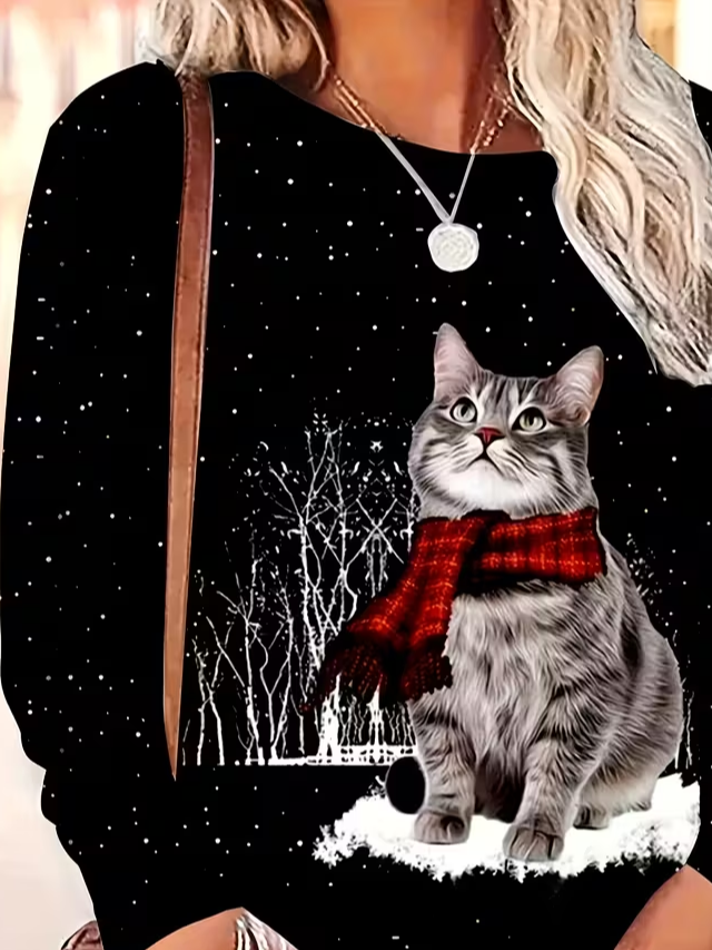 Women Christmas Long Sleeve Tee T-shirt Crew Neck Printing Casual Spring/Fall Graphic Tee Top