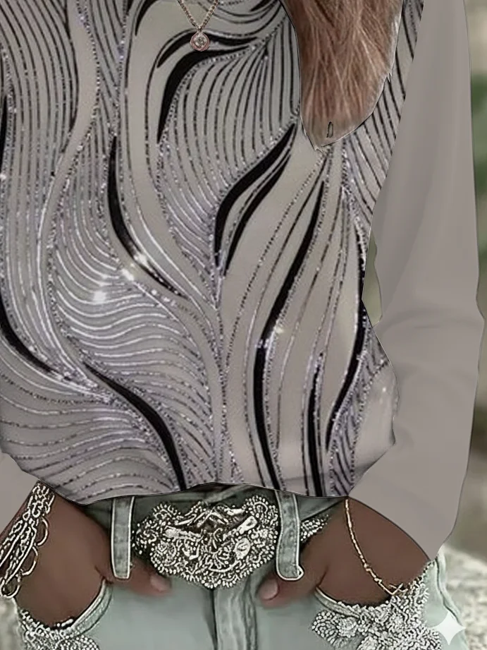 Women Abstract Long Sleeve Tee T-shirt Crew Neck Printing Casual Spring/Fall Graphic Tee Top