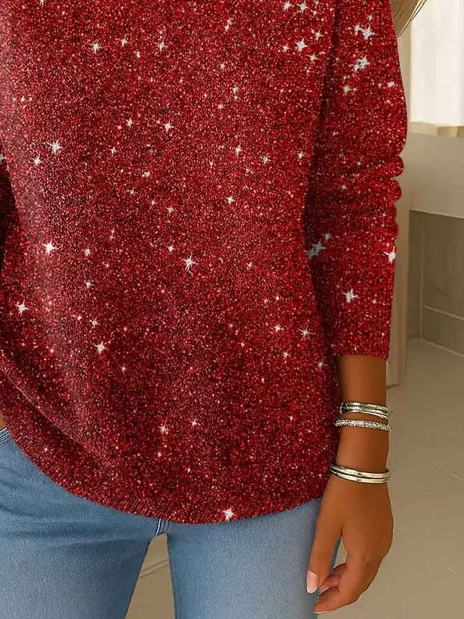 Women Christmas Printing Spring/Fall Vintage Long Sleeve Turtleneck Sweater