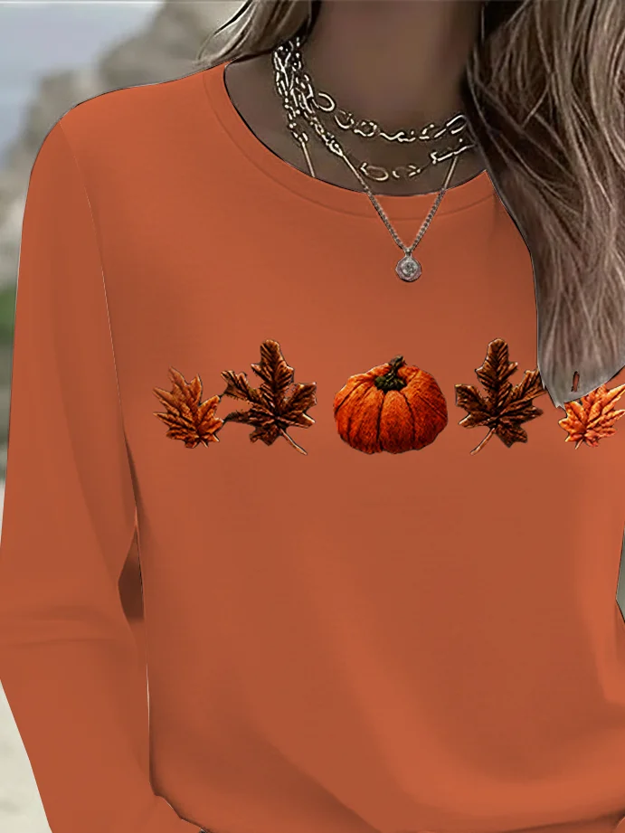 Women Maple Leaf Long Sleeve Tee T-shirt Crew Neck Printing Casual Spring/Fall Graphic Tee Top