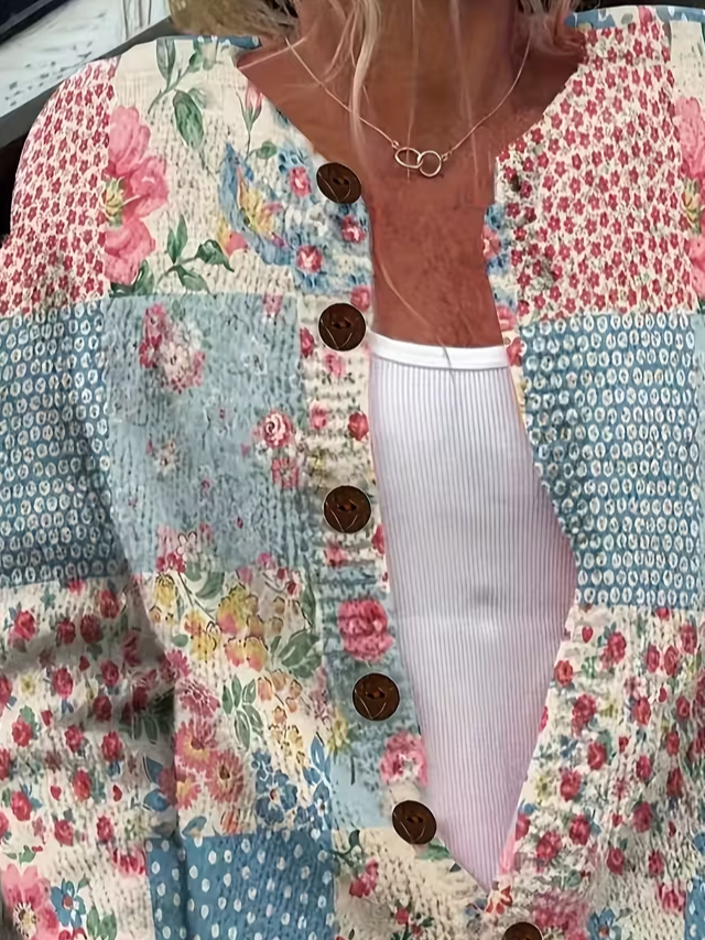 Women Floral Printing Long Sleeve Crew Neck Vintage Spring/Fall Cardigan Outerwear