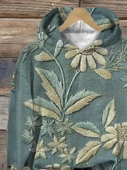 Women Floral Spring/Fall Printing Long Sleeve Casual Daily Hoodie