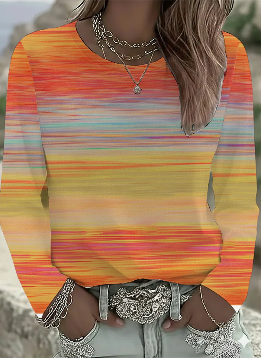 Women Abstract Long Sleeve Tee T-shirt Crew Neck Printing Casual Spring/Fall Graphic Tee Top