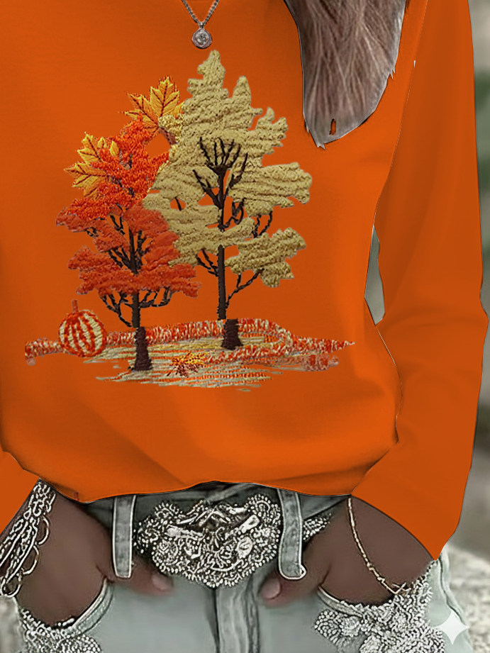 Women Maple Leaf Long Sleeve Tee T-shirt Crew Neck Printing Casual Spring/Fall Graphic Tee Top