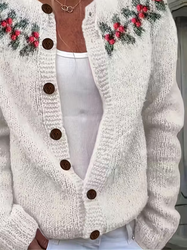 Women Floral Printing Long Sleeve Crew Neck Vintage Spring/Fall Cardigan Outerwear