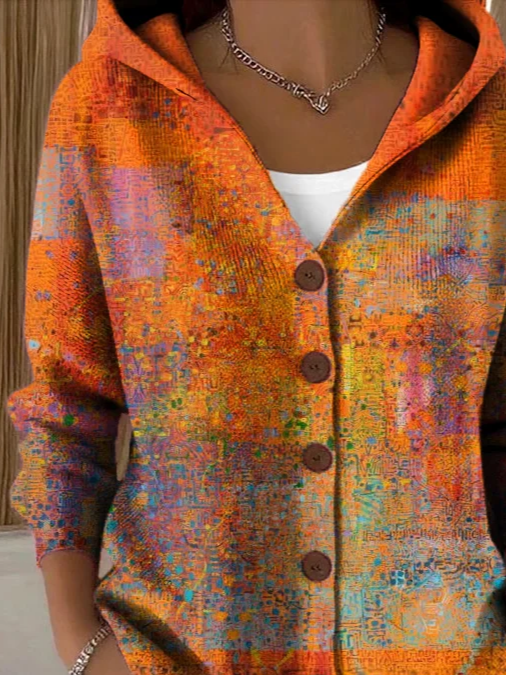 Women Abstract Printing Long Sleeve Hoodie Casual Spring/Fall Cardigan Outerwear