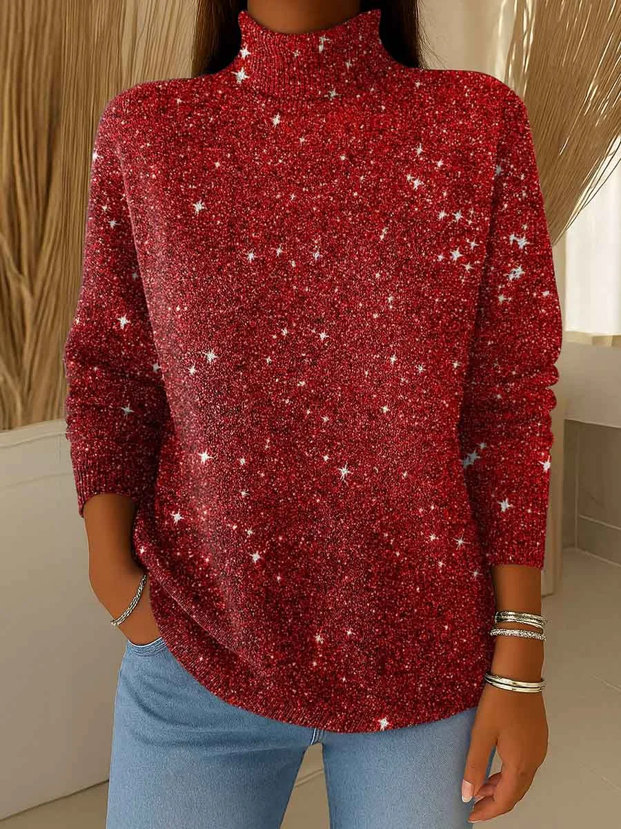 Women Christmas Printing Spring/Fall Vintage Long Sleeve Turtleneck Sweater
