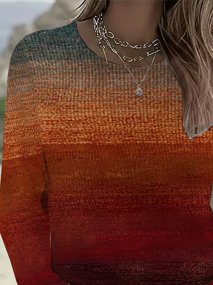 Women Abstract Long Sleeve Tee T-shirt Crew Neck Printing Casual Spring/Fall Graphic Tee Top