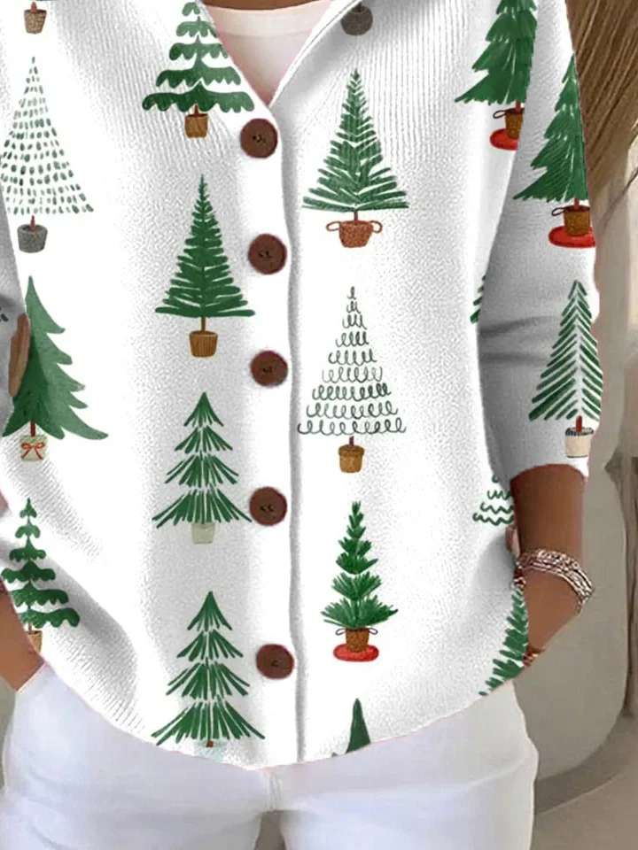 Women Christmas Printing Long Sleeve Hoodie Casual Spring/Fall Cardigan Outerwear