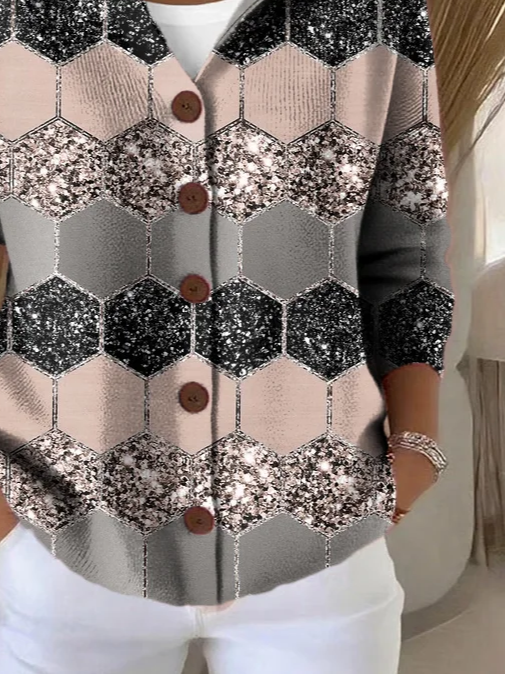 Women Abstract Printing Long Sleeve Hoodie Casual Spring/Fall Cardigan Outerwear