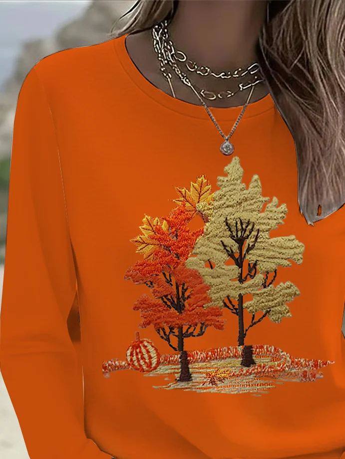 Women Maple Leaf Long Sleeve Tee T-shirt Crew Neck Printing Casual Spring/Fall Graphic Tee Top
