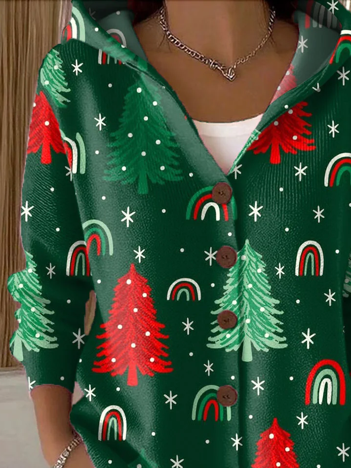 Women Christmas Printing Long Sleeve Hoodie Casual Spring/Fall Cardigan Outerwear