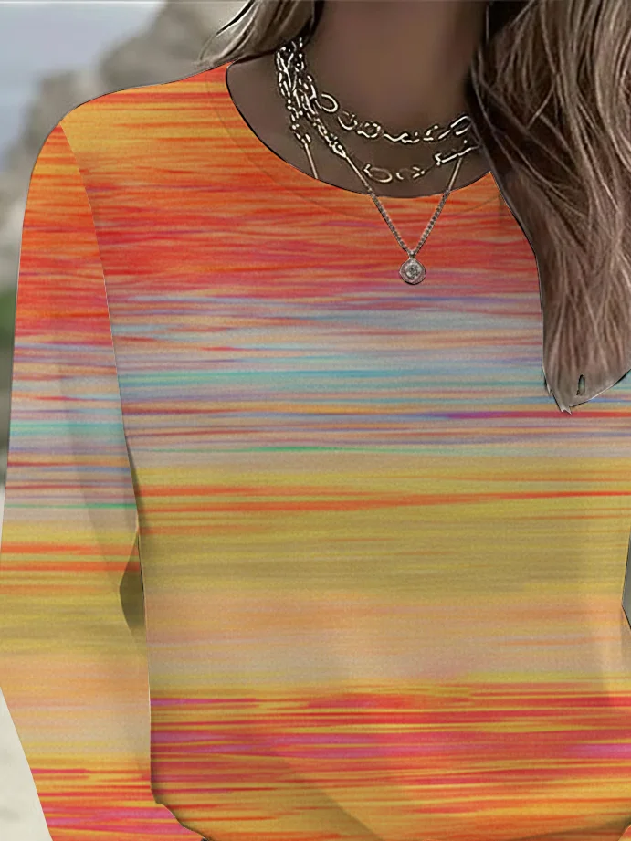 Women Abstract Long Sleeve Tee T-shirt Crew Neck Printing Casual Spring/Fall Graphic Tee Top