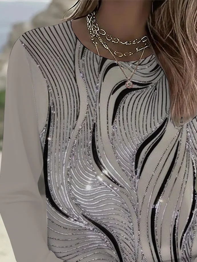 Women Abstract Long Sleeve Tee T-shirt Crew Neck Printing Casual Spring/Fall Graphic Tee Top