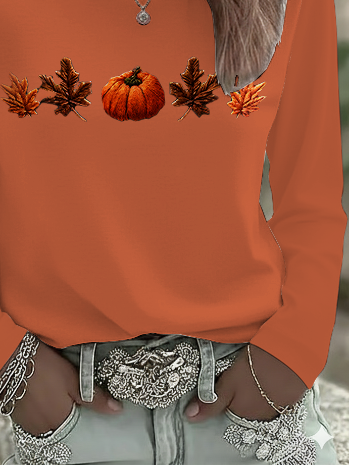 Women Maple Leaf Long Sleeve Tee T-shirt Crew Neck Printing Casual Spring/Fall Graphic Tee Top