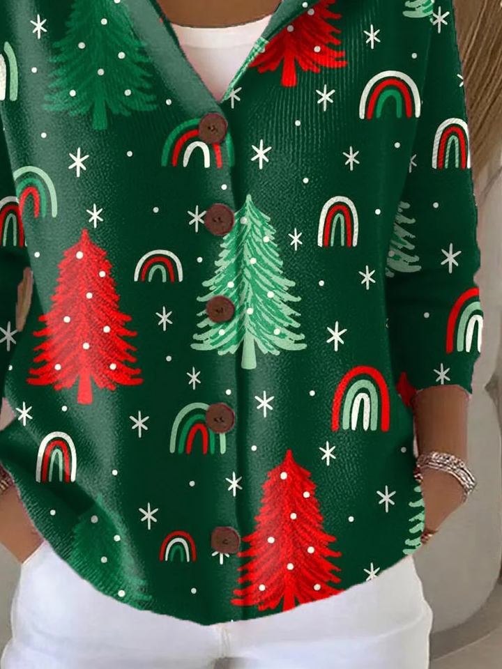 Women Christmas Printing Long Sleeve Hoodie Casual Spring/Fall Cardigan Outerwear