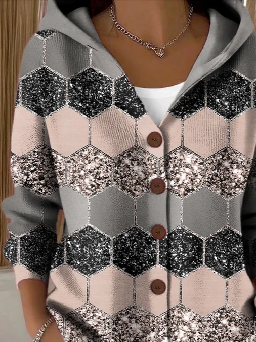 Women Abstract Printing Long Sleeve Hoodie Casual Spring/Fall Cardigan Outerwear