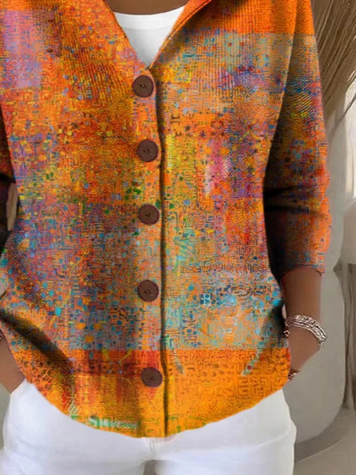 Women Abstract Printing Long Sleeve Hoodie Casual Spring/Fall Cardigan Outerwear