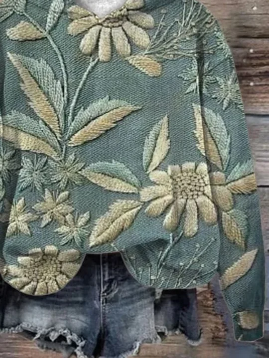 Women Floral Spring/Fall Printing Long Sleeve Casual Daily Hoodie