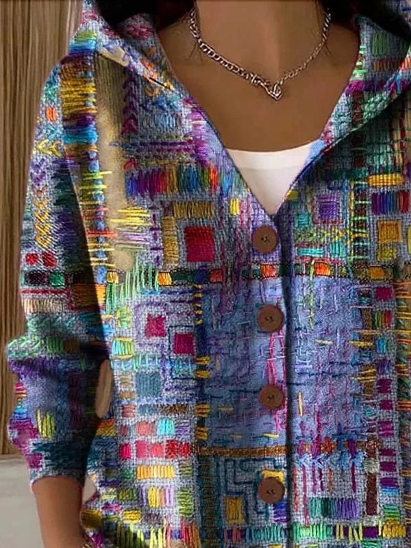 Women Abstract Printing Long Sleeve Hoodie Casual Spring/Fall Cardigan Outerwear