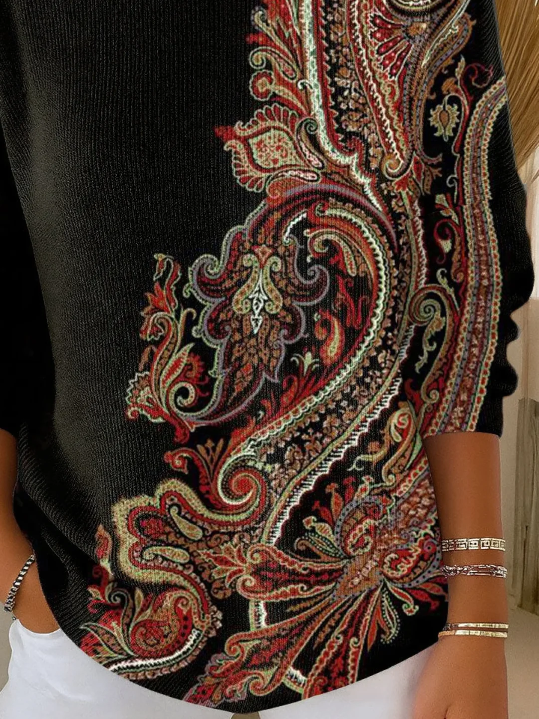 Women Floral Printing Spring/Fall Casual Long Sleeve Crew Neck Sweater