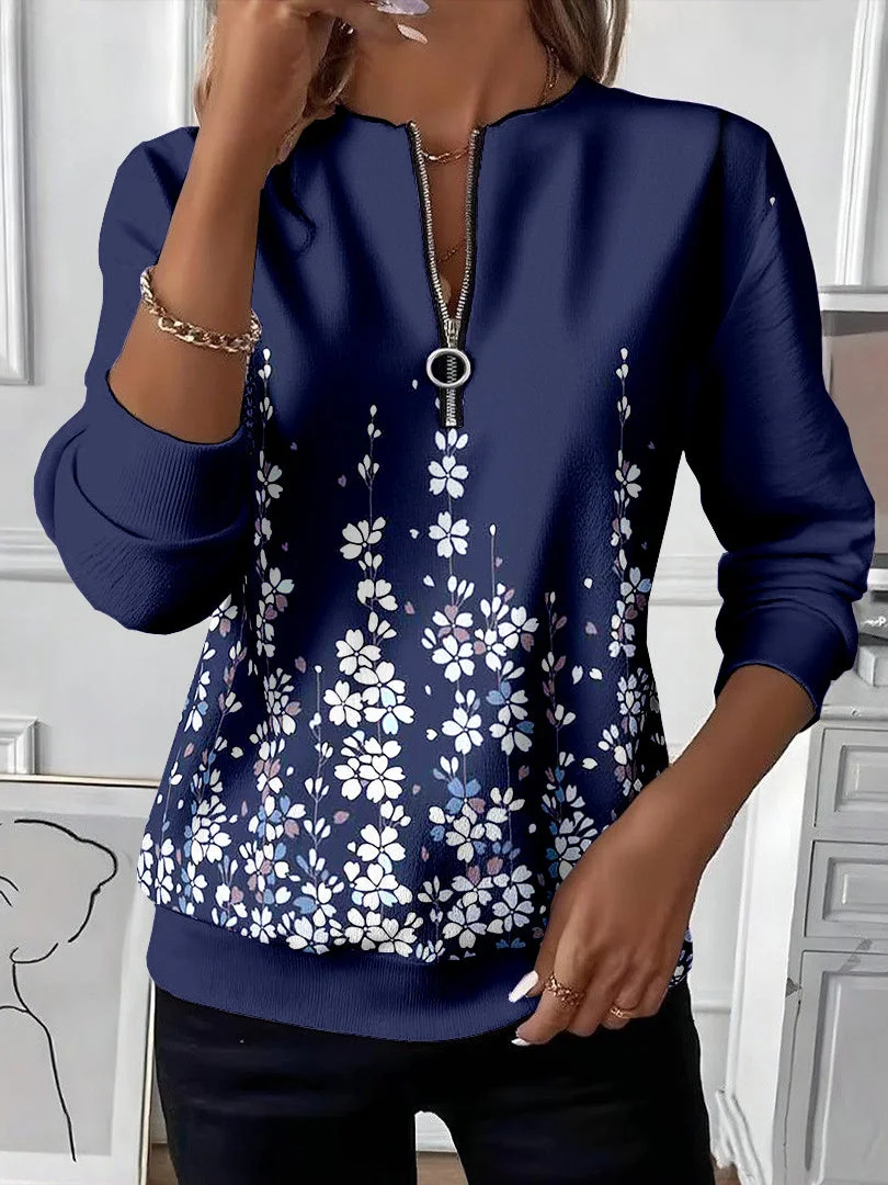 Women Floral Crew Neck Printing Casual Spring/Fall Long Sleeve Sweatshirt