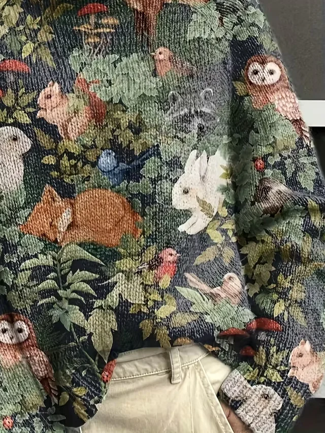 Women Floral Printing Spring/Fall Vintage Long Sleeve Turtleneck Sweater