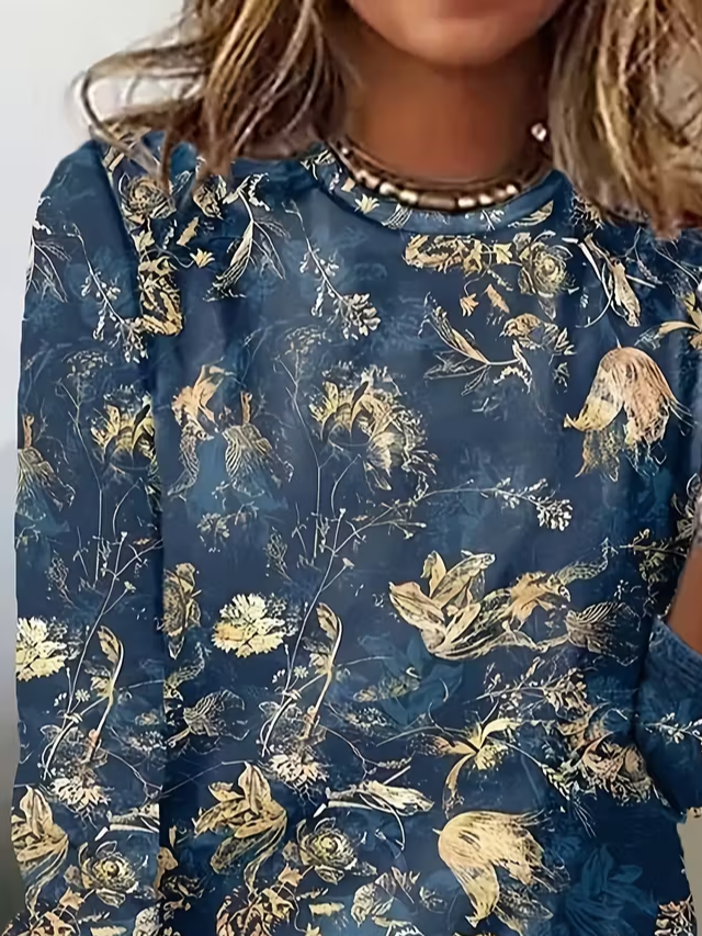Women Floral Long Sleeve Tee T-shirt Crew Neck Printing Casual Spring/Fall Graphic Tee Top