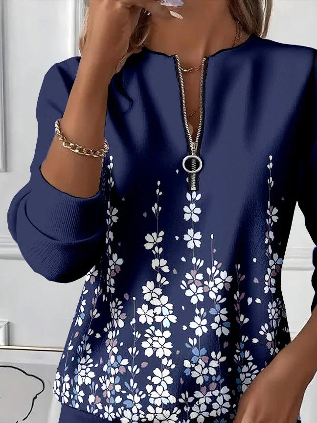 Women Floral Crew Neck Printing Casual Spring/Fall Long Sleeve Sweatshirt