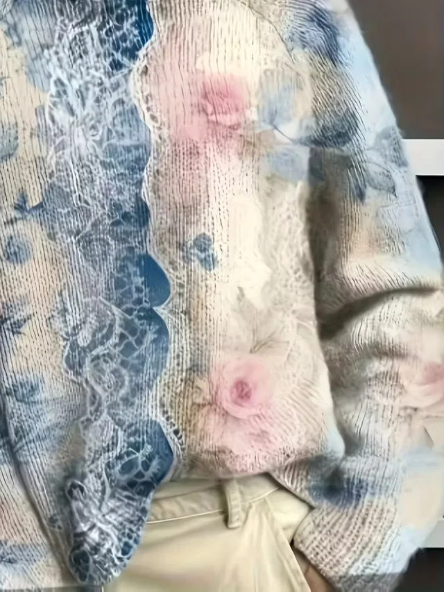 Women Floral Printing Spring/Fall Vintage Long Sleeve Turtleneck Sweater