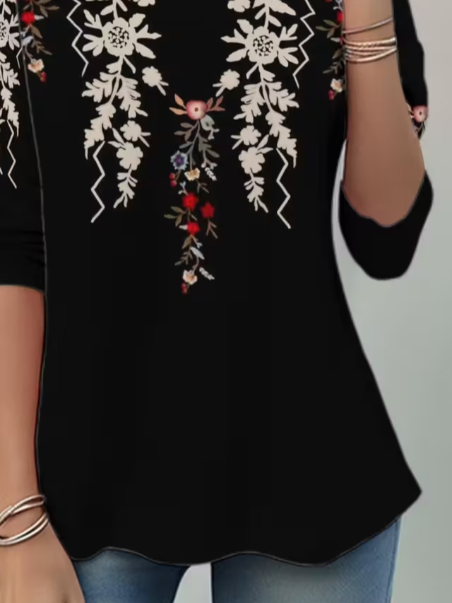 Women Floral Long Sleeve Tee T-shirt Crew Neck Casual Spring/Fall Tunic Top