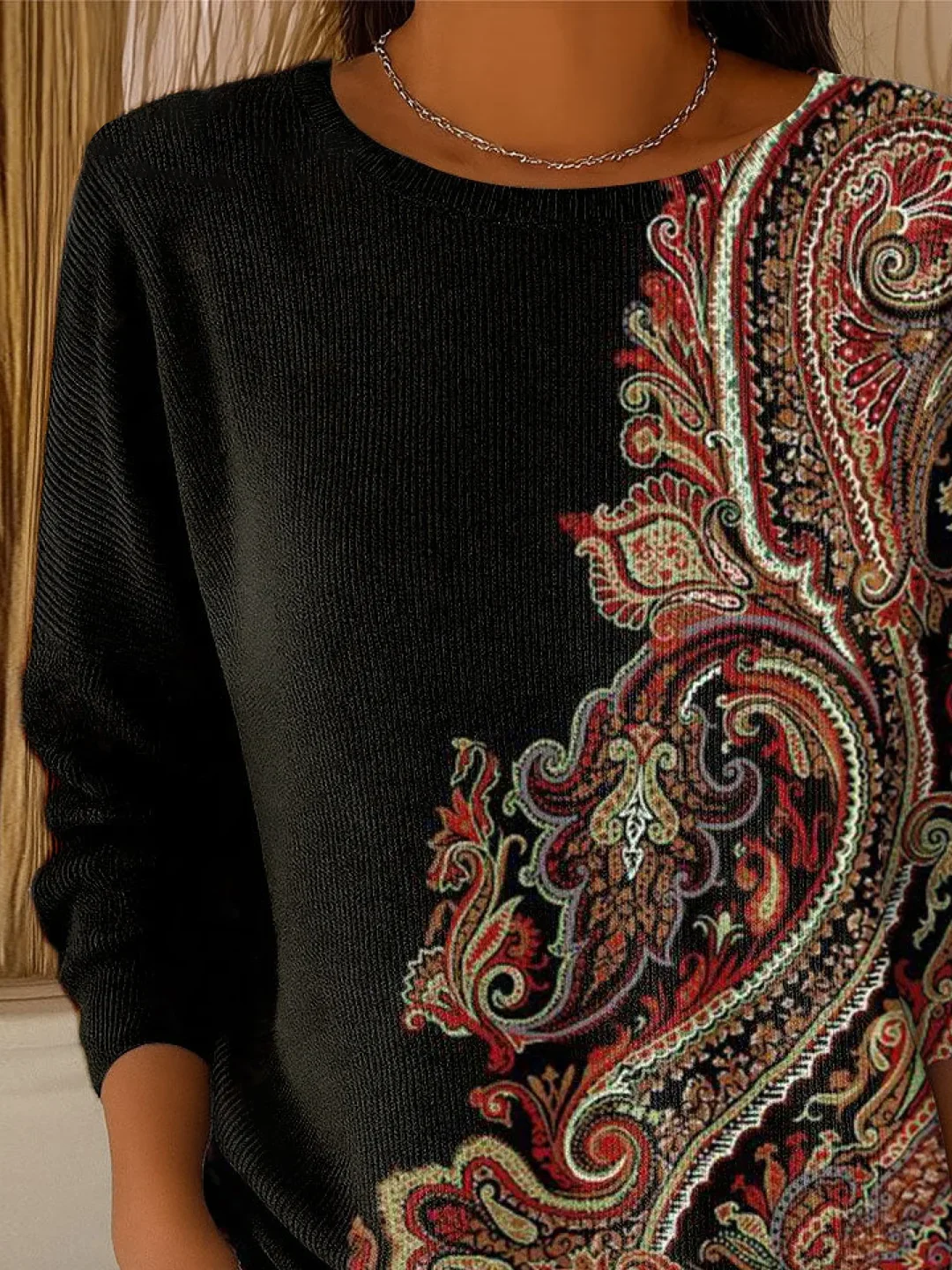 Women Floral Printing Spring/Fall Casual Long Sleeve Crew Neck Sweater