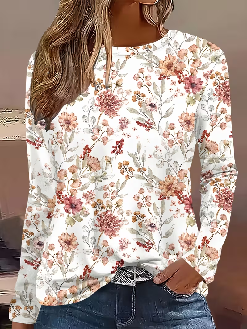 Women Floral Long Sleeve Tee T-shirt Crew Neck Printing Casual Spring/Fall Graphic Tee Top