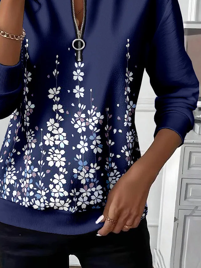Women Floral Crew Neck Printing Casual Spring/Fall Long Sleeve Sweatshirt