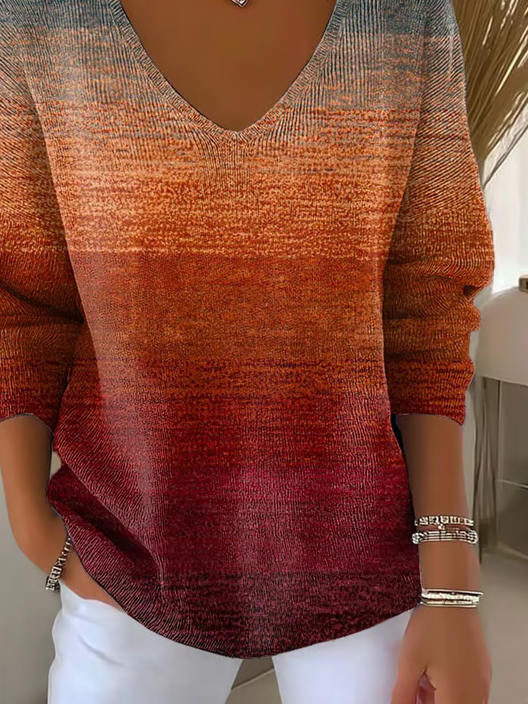Women Abstract Long Sleeve Tee T-shirt V Neck Printing Casual Spring/Fall Top