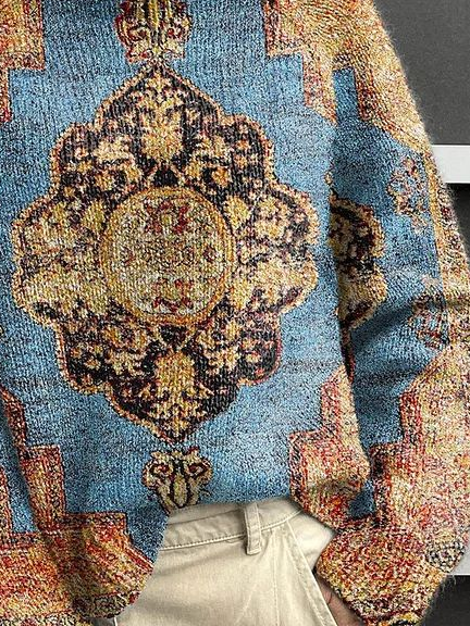 Women Ethnic Printing Spring/Fall Vintage Long Sleeve Turtleneck Sweater