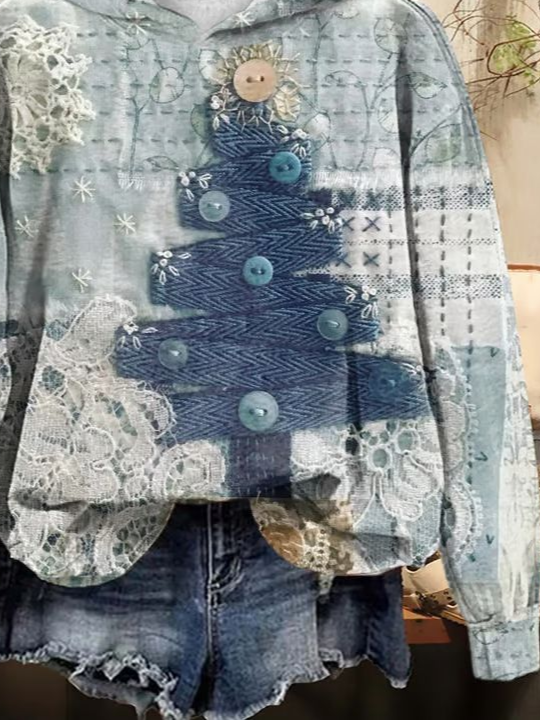 Women Christmas Spring/Fall Printing Long Sleeve Casual Daily Hoodie