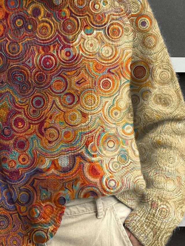 Women Abstract Printing Spring/Fall Vintage Long Sleeve Turtleneck Sweater